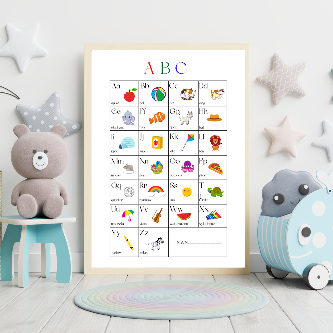 abc tavla- personlig abc tavla med namn - poster med abc bokstäver på engelska för barn