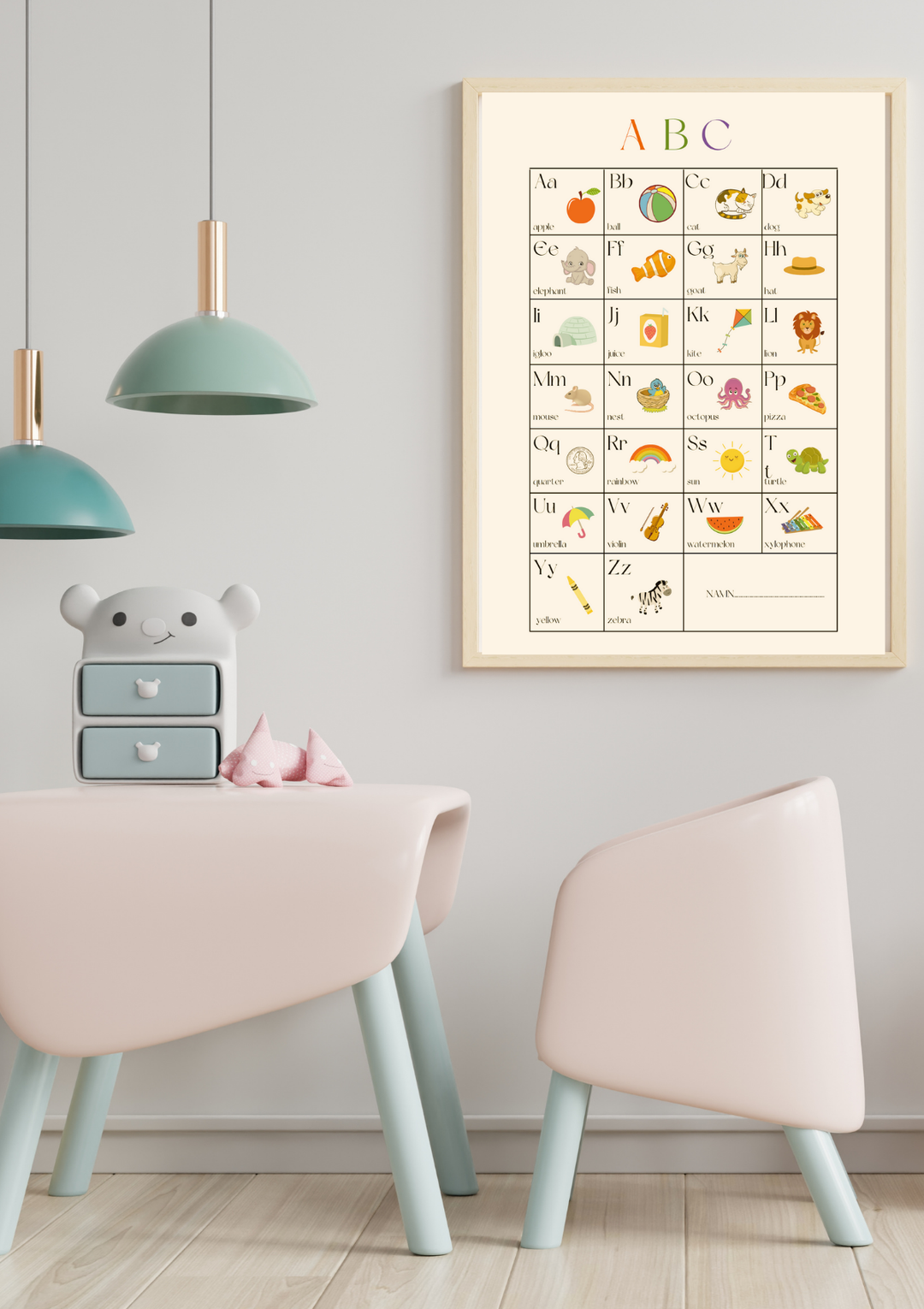 abc tavla- personlig abc tavla med namn - poster med abc bokstäver på engelska för barn