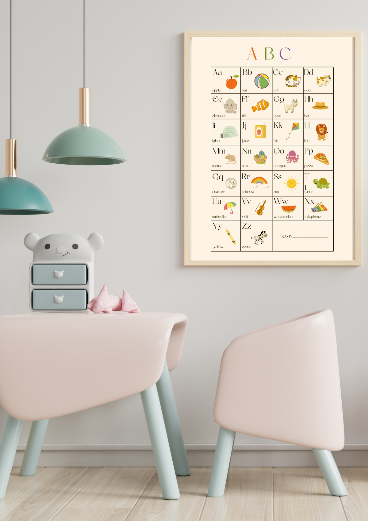 abc tavla- personlig abc tavla med namn - poster med abc bokstäver på engelska för barn