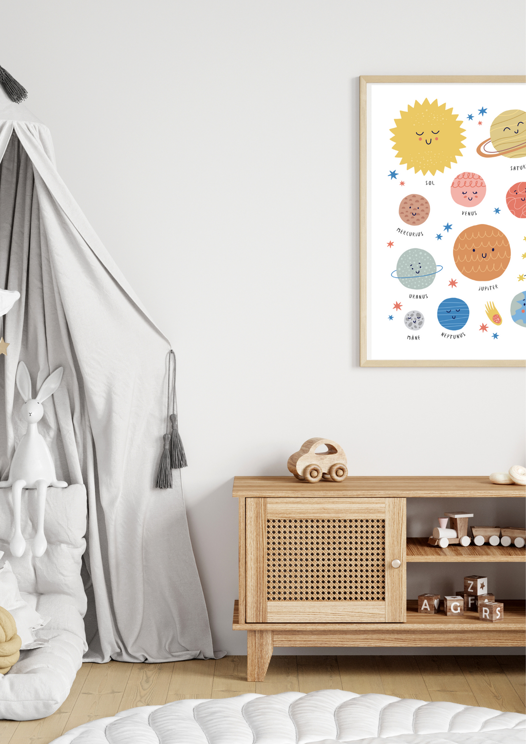poster för barn med planeter-lära sig solsystemet tavla - tavla med all a planeter - barnrums tavla - dekor för barnrummet