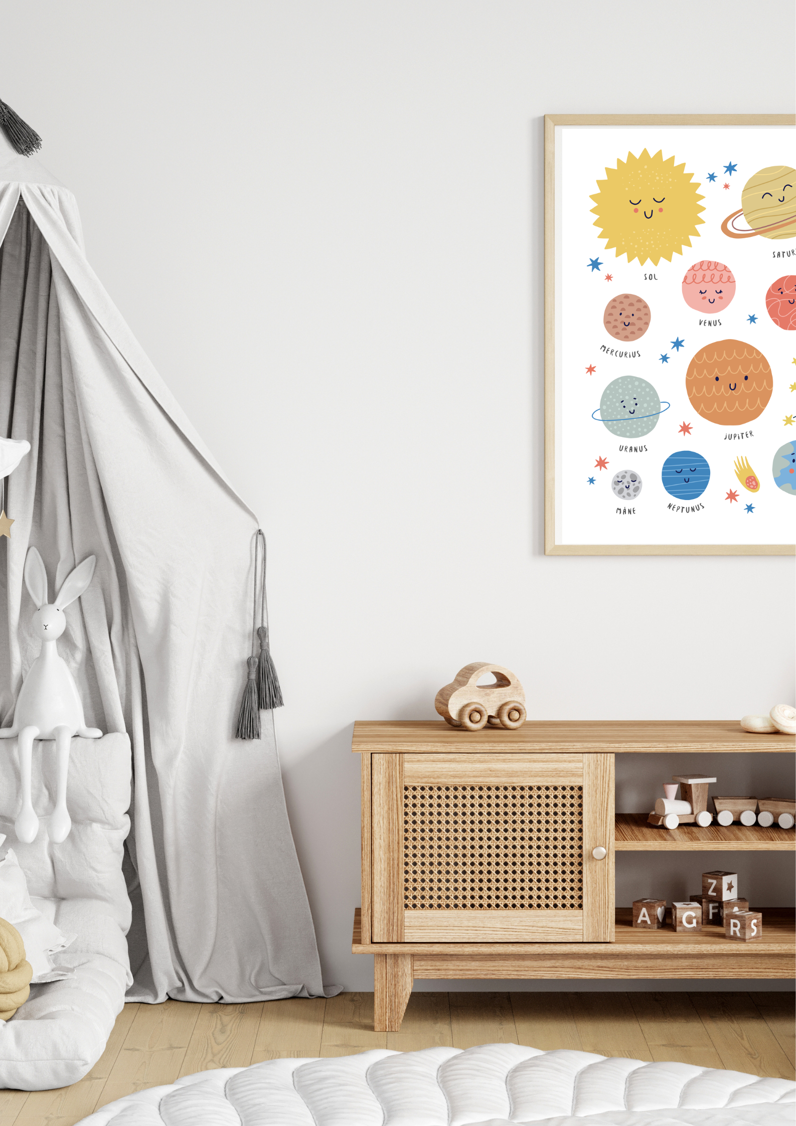 poster för barn med planeter-lära sig solsystemet tavla - tavla med all a planeter - barnrums tavla - dekor för barnrummet