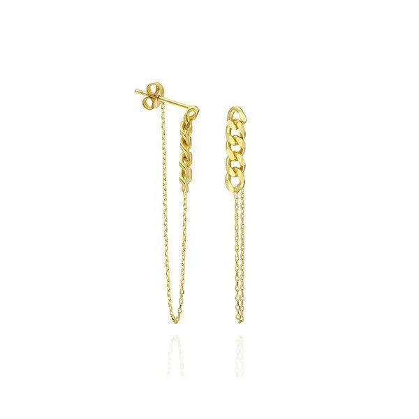 trendiga långa örhängen i guld. - Tillverkade av 925 sterlingsilver och belagda med 2,5 mikron 18-karat guld, har dessa örhängen en modern, länk kopplad design.